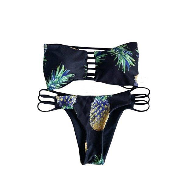 Bikiny bez ramínek / dvoudílné plavky s ananasy, S-XL