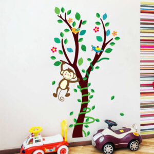 Dětská tapeta / samolepka na zeď opička na stromě, 45 x 85 cm
