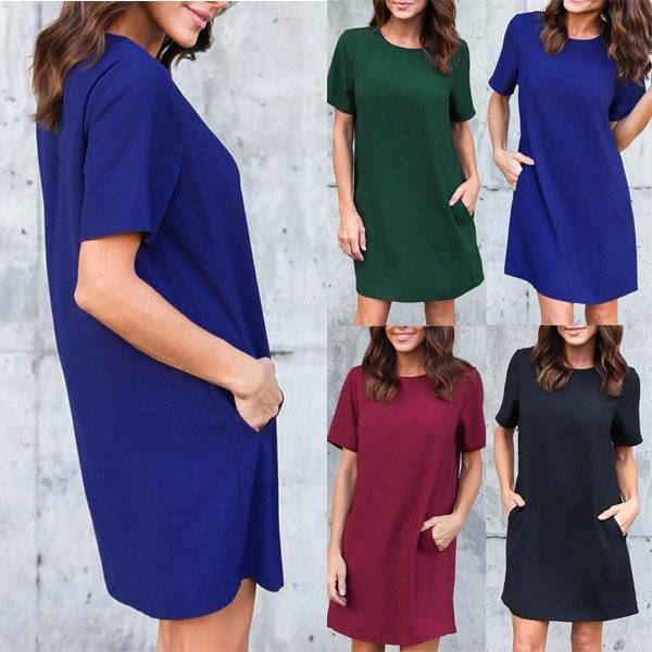 Letní šaty / šaty s kapsami – 4 barvy, S-XL