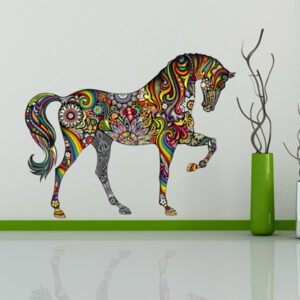 Samolepicí tapeta na zeď / samolepka na zeď barevný kůň – 37 x 47 cm