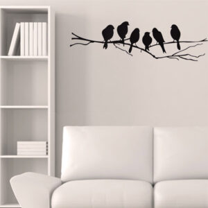 Samolepka na stěnu / samolepicí dekorace na zeď ptáčci na větvi, 85 x 26 cm
