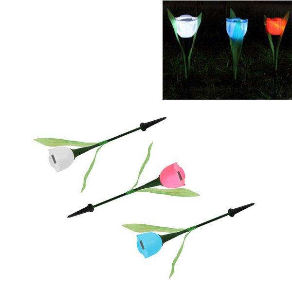 Solární osvětlení / venkovní svítidlo, styl tulipán – 47 cm, 3 barvy