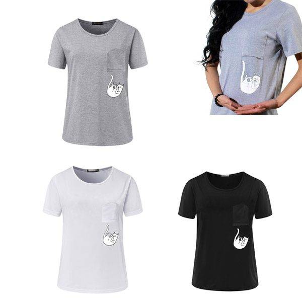 Tričko s potiskem / dámské tričko s padající kočkou – 3 barvy, S-XL